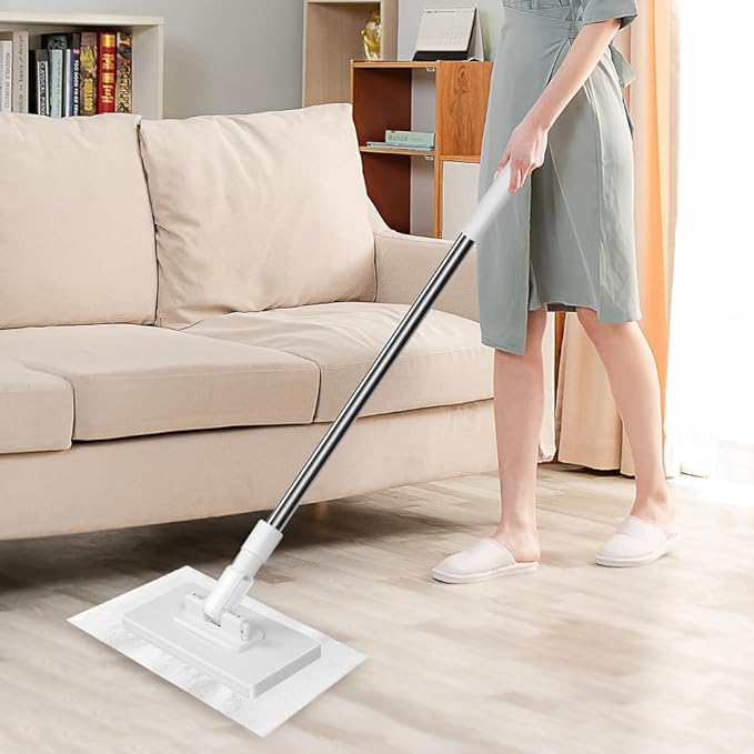 Disposable Dust Mop with 4 Reusable Cloths, mopa desechable para el polvo con 4 PañOs Reutilizables, 39" Long Handle Retractable Gap Dust Cleaner with Locking Head for Multi Surface Cleaning, Wet&Dry