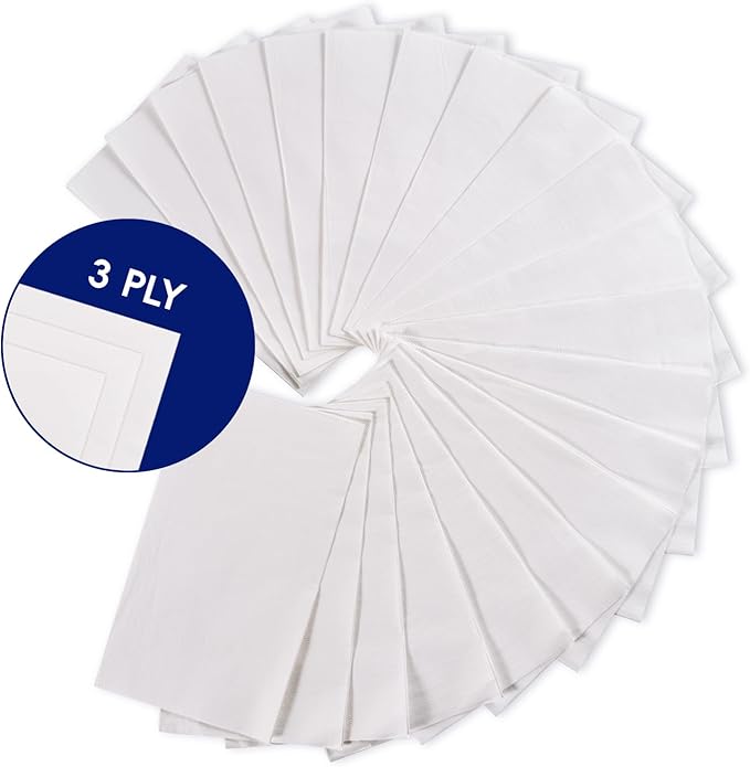 100 Pack Paper Napkins Guest Towels Disposable Premium Quality 3-ply Dinner Napkins Soft, Absorbent Paper Hand Towels for Party, Kitchen, Dinners or Events (White)