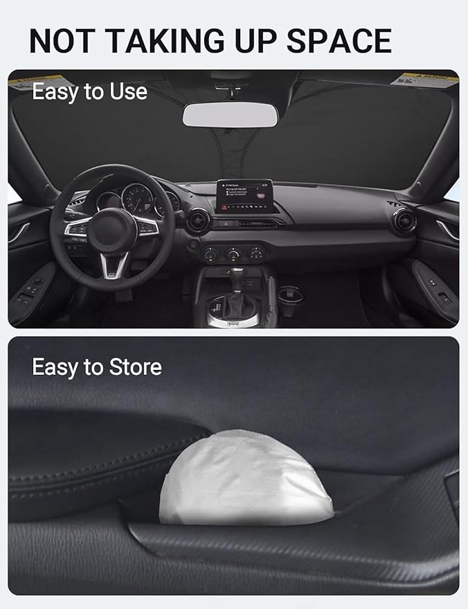 Proadsy 2025 Upgrade Windshield Sun Shade Custom Fit Mazda MX-5 Miata Convertible 2017-2019 4-Layer Foldable Front Sunshade Protector Sun Visor Blocks UV Rays Keep Car Cooler