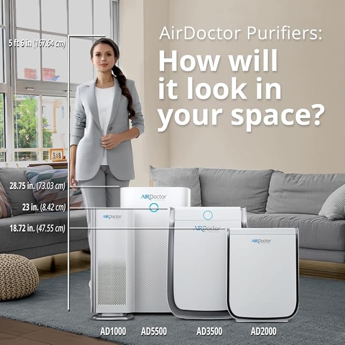 AIRDOCTOR AD5500i SMART HEPA Air Purifier for Extra Large Spaces & Open Concepts with UltraHEPA, Carbon & VOC Filters - Captures particles 100x Smaller than HEPA Standard (AirDoctor 5500i Smart)