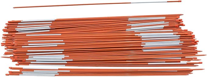 100-Pack 48Inch Driveway Markers Snow Stakes 5/16Inch Diameter Orange Reflective Markers Fiberglass Poles with Reflective Tape for Easy Visibility at Night