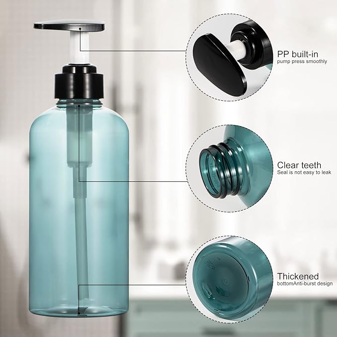 Yebeauty Pump Bottle, 2 Pack 17oz Plastic Lotion Bottle Pump Dispenser Large Bottle for Shampoo Soap, Clear Blue