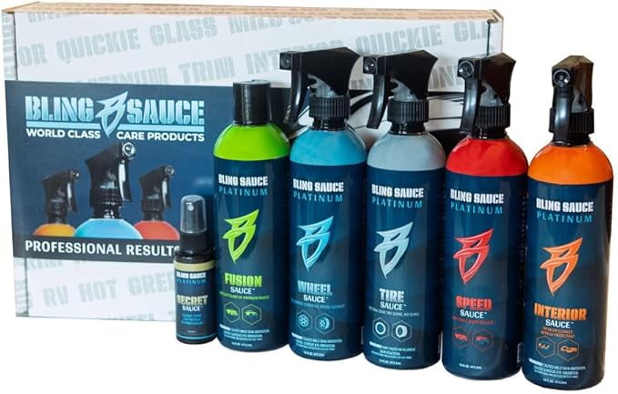 Bling Sauce Platinum Essentials 5-Pack Automotive Cleaning & Detailing Kit with 3 Microfiber Towels and Interior Sponge