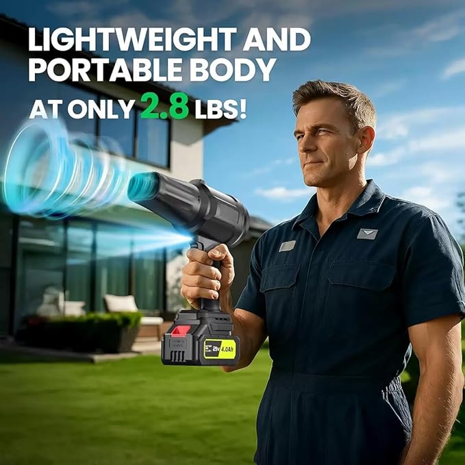 Cordless Leaf Blower 600000 RPM with 2×4.0Ah Batteries and Charger, Handheld Leaf Blower with Ultra-Strong Wind for Yard Maintenance, Lawn Care, Blowing Leaves, Dust, Drying Car, Patio Cleaning