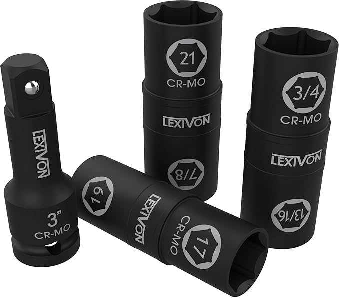 LEXIVON Impact Socket Set, 6 Total Lug Nut Size | Innovative Flip Socket Design Cover Most Commonly Inch & Metric Used Sizes | Cr-Mo Steel = Fully Impact Grade (LX-111)