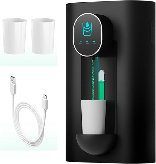 Oylik Automatic Mouthwash Dispenser 18.26 oz Touchless Mouthwash Dispenser for Bathroom 2 Magnetic Cup USB Rechargeable and 3 Dispensing Levels with Led Screen Wall-Mounted or Countertop Use-Black