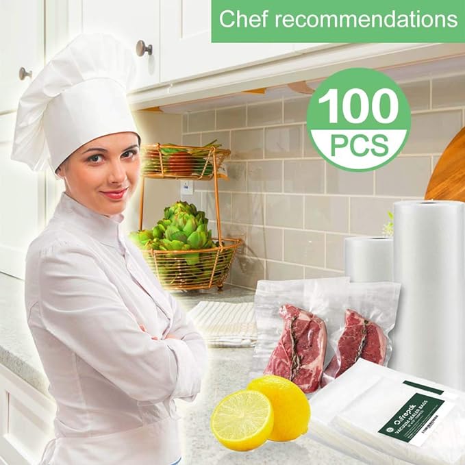 O2frepak 100 Count Vacuum Sealer Bags 50 of Each Size 50 Pint 6"X10"and 50 Gallon11"X16" BPA Free Sous Vide Seal a Meal Commercial Grade Vacuum Seal PreCut Combo Pack Bag