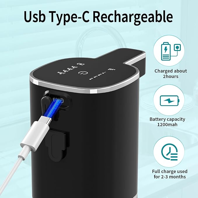 Automatic Soap Dispenser Touchless, Wall Mounted Smart Soap Dispenser, USB Rechargeable, 4 Adjustable Levels, 14.2oz / 420ml Large Capacity, for Bathroom, Kitchen, School (Black, Foaming)