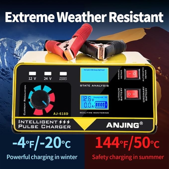 12V 24V Car Battery Charger, 15A Lead-Acid Lithium Battery Charger, Smart Trickle Charger Maintainer, Deep Cycle Battery Repair Charger Automotive Desulfator for Car Motorcycle Truck Boat Lawn Mower