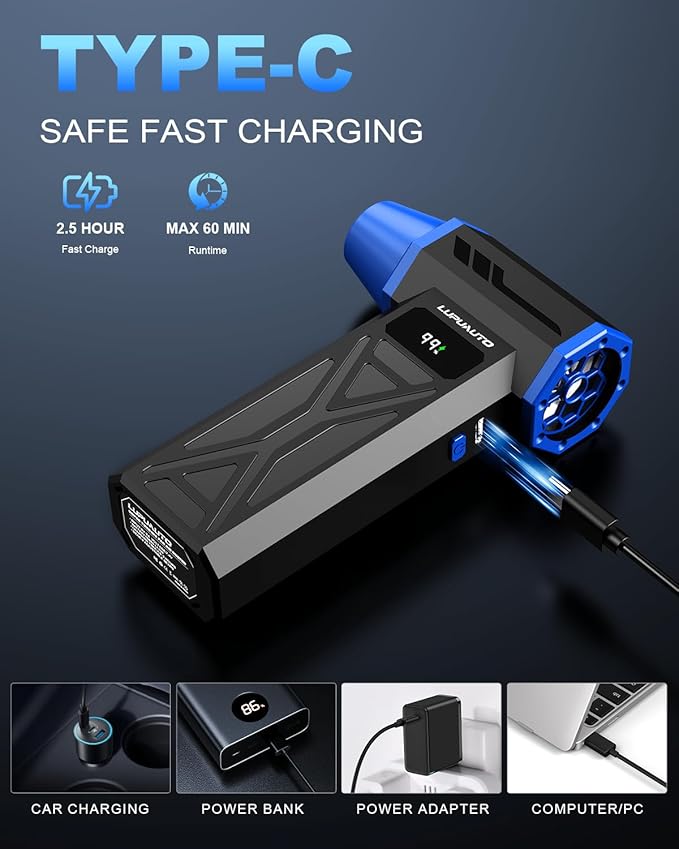 Compressed Air Duster, Super Power Turbo Fan, 130000RPM Electric Air Duster Violent Fan, 4 Gears Adjustable Turbo JetFan, Handheld Mini Blower for Computer, Keyboard, Outdoor, House and Car