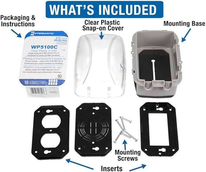 Intermatic WP5100C Extra-Duty in-Use Electrical Outlet Cover - Single Gang, Versatile Outdoor Receptacle Cover - Secure and Weatherproof Design for Outdoor GFCI Outlets, Durable Plug Cover - 2.75"