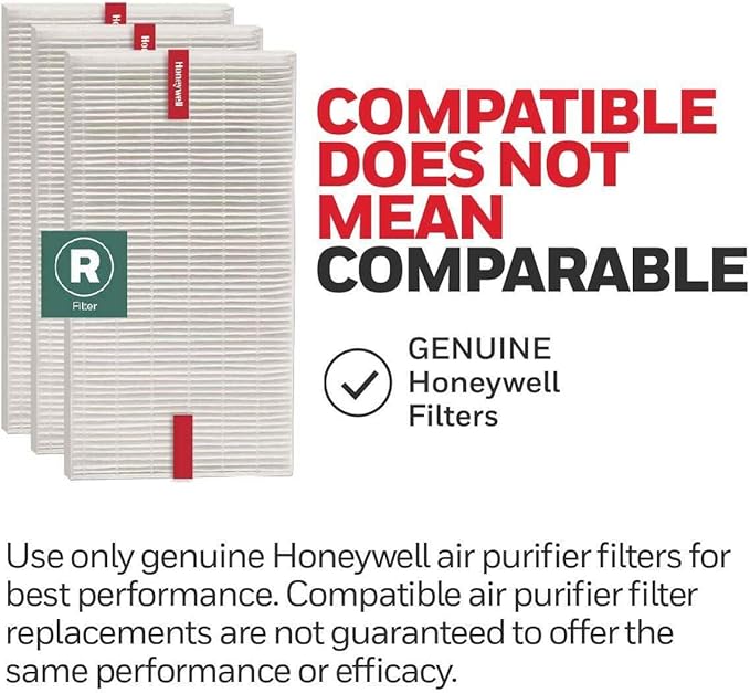 Honeywell HEPA Air Purifier Filter R, 3-Pack for HPA 100/200/300 and 5000 Series - Airborne Allergen Air Filter Targets Wildfire/Smoke, Pollen, Pet Dander, and Dust, White
