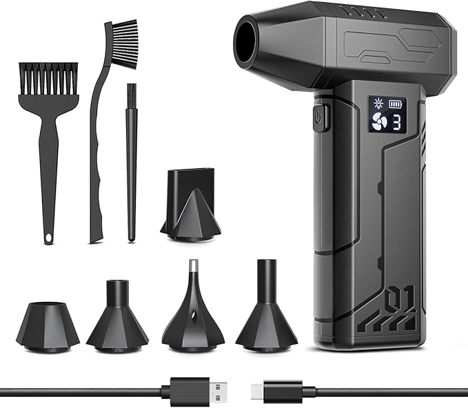 Compressed Air Duster 150000RPM Super Power Electric Air Duster,Cordless Air Blower with Led Light,Replace Canned Air,Compact Dust Blower for Computer, Keyboard, House, Outdoor and Car