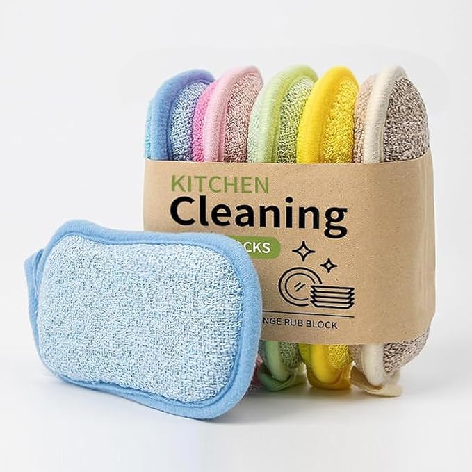 Multi Kitchen Sponge,Dish Sponge,Scrub Sponges,Double Sided Cleaning,Non Scratch,Ultra fine Fiber Wiping+Stainless Steel Wire to Remove Stubborn Stains,Durable Thickening (Large 5-Pack)