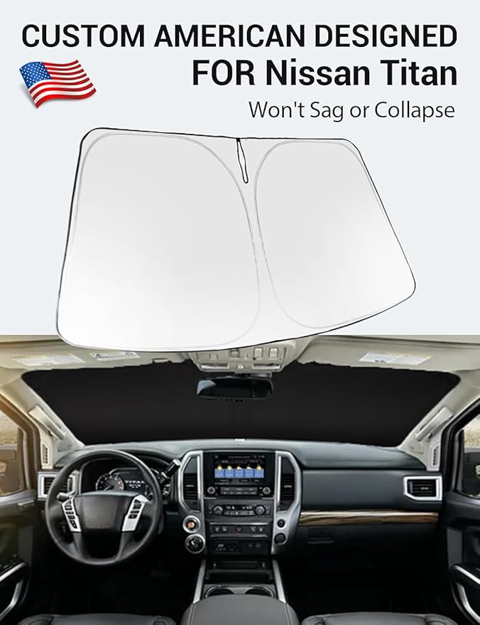 Proadsy 2025 Upgrade Windshield Sun Shade Custom Fit Nissan Titan 2020-2024 2025 4-Layer Foldable Front Sunshade Protector Sun Visor Blocks UV Rays Keep Car Cooler