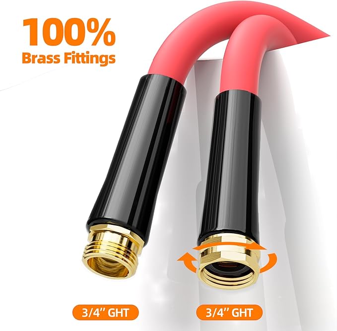 Hot/Cold Heavy Duty Water Garden Hose -50℉ to 190℉, Water Garden Hose 100 ft x 5/8'', 600Psi & Lightweight & Flexible Rubber Hose with 3/4'' Brass fittings for Outdoor, Yard, RV