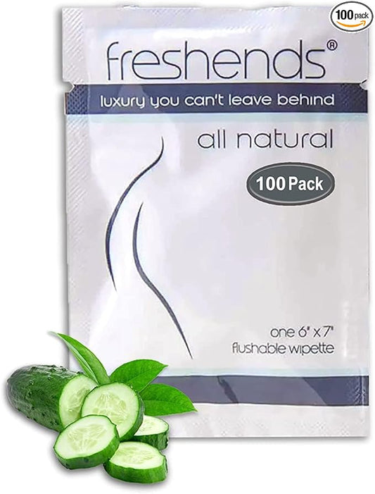 Freshends Luxurious Towelette Bundle Flushable Wipes for Adults - Flushable Wet, Personal Care Bathroom Wipes, Individually Packed Wet Tissues - Travel (100-Pack, Gray/Blue)