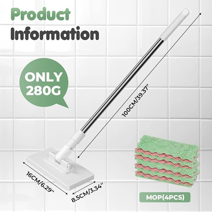 Disposable Dust Mop with 4 Reusable Cloths, mopa desechable para el polvo con 4 PañOs Reutilizables, 39" Long Handle Retractable Gap Dust Cleaner with Locking Head for Multi Surface Cleaning, Wet&Dry