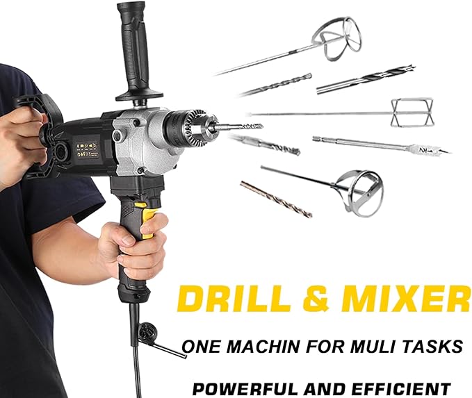 10-Amp Corded 5/8" Heavy Duty Drill Mixer Set, Mixing Drill Machine with Spade Handle for Drilling and Mixing, Variable Speeds Concrete Mud Mixer ROLAYSEE TOOLS
