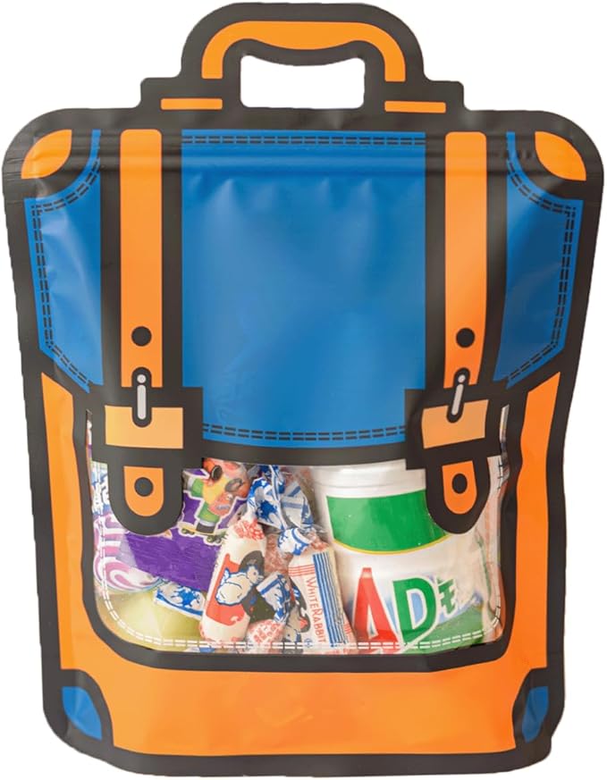 50 Pcs Resealable Stand Up Bule Backpack Bags, 7.5 x 9.8 Inch Food Storage with Handle, Clear Window, Reusable Zip Lock