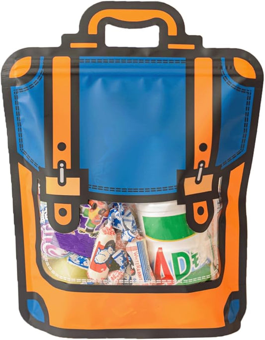 50 Pcs Resealable Stand Up Bule Backpack Bags, 7.5 x 9.8 Inch Food Storage with Handle, Clear Window, Reusable Zip Lock