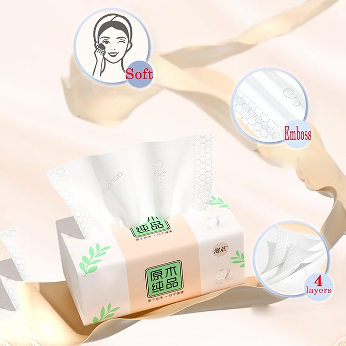 Pack of 6, Soft Small Facial Tissue, Toilet Paper, Disposable Napkin, Bag Cover NOT Box, White Facial Paper, Material Native Wood Pulp Fiber NOT COTTON, 4-Ply