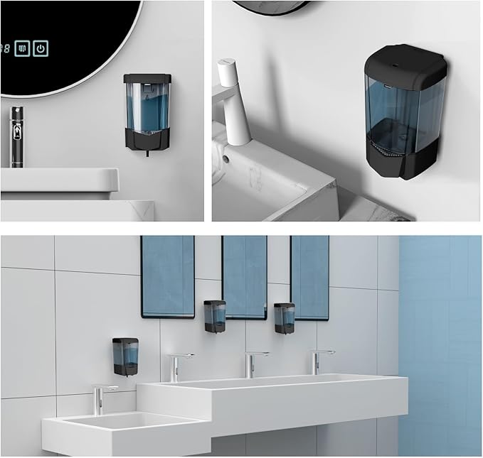 Hand Liquid Soap Dispenser Wall Mount 20floz（600ml）, Ideal for Commercial Bathrooms Restaurants Hotels, Use with Liquid Hand Soap Shampoo, ABS Black