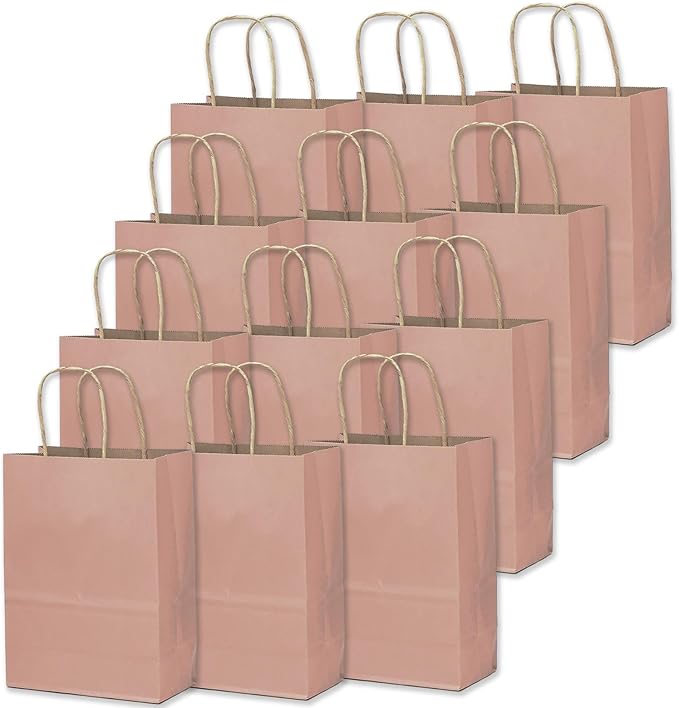 qiqee 32-Packs Fresh Pink Paper Gift Bags with Handles Bulk 8.26"×6"×3.15" Small Size Gift Bags Multiple Uses