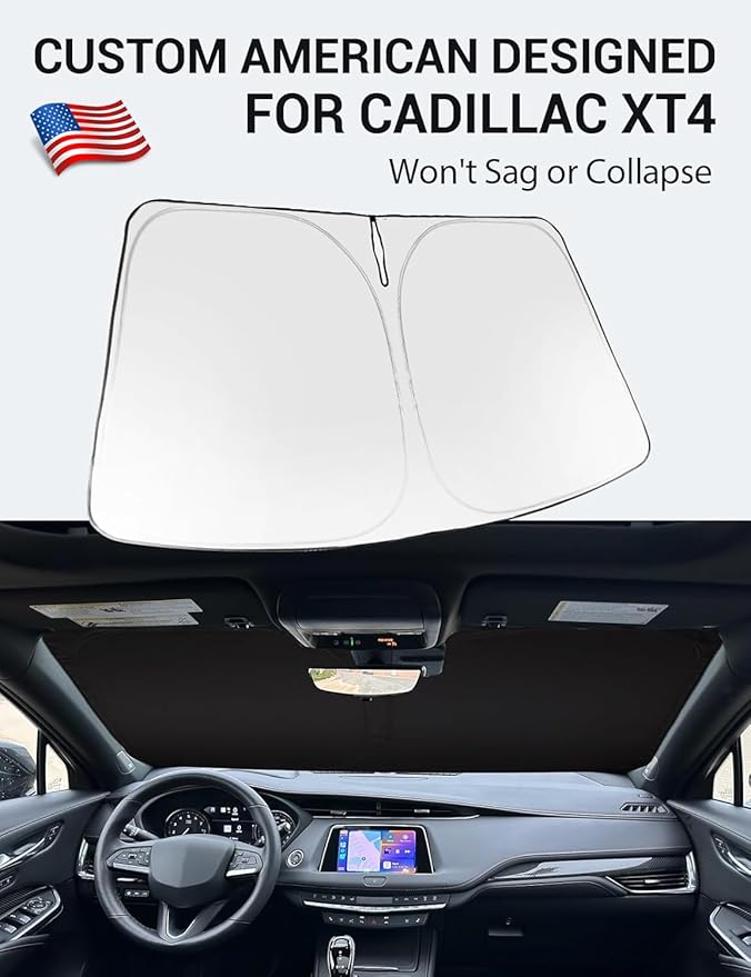 Proadsy Windshield Sun Shade for Cadillac XT4 2019-2024 2025 4-Layer Foldable Front Sunshade Protector Sun Visor Blocks UV Rays Keep Car Cooler