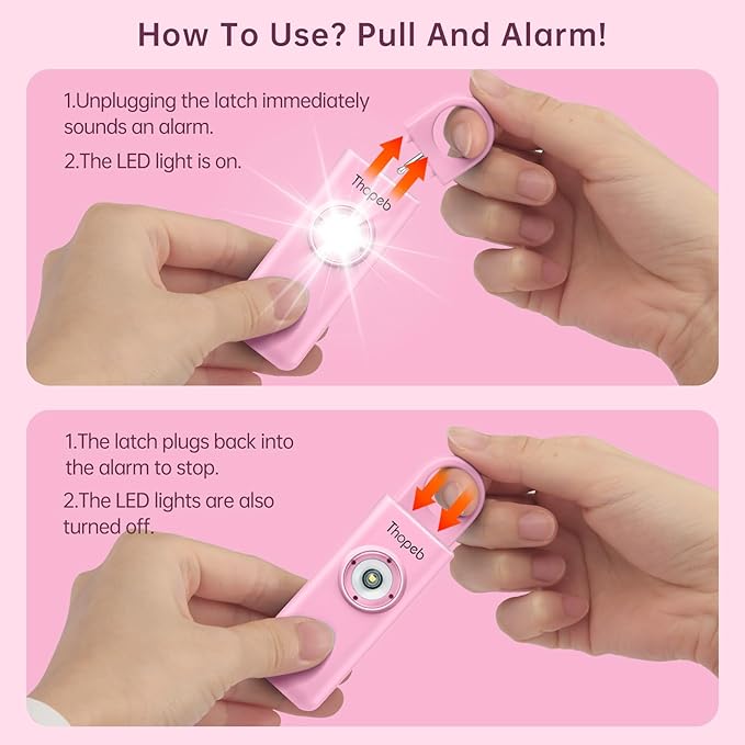 Thopeb® Personal Safety Alarm for Women – 130dB Loud Emergency Siren & SOS Strobe LED Light – Self Defense Keychain, College Dorm Room Essentials for Girls (Pink)