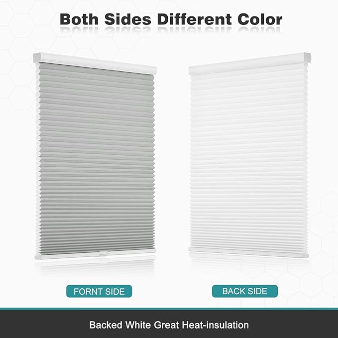 Changshade Cordless Cellular Shades, Light Filtering Honeycomb Shades for Windows, Pull Down Pleated Blinds, Easy to Install for Indoor Windows and French Doors,53" W x 72" H, Grey