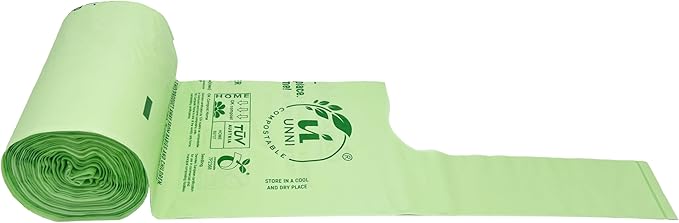 UNNI Compostable T-Shirt Bags with Tie Handles, 1.6 Gallon / 6 Liter, 100 Count, 0.64 mil Small Kitchen Caddy Liners, Certified by BPI, CMA & OK compost HOME, Meets ASTM D6400