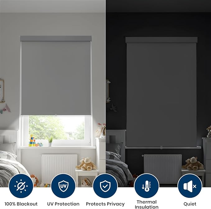 100% Blackout Roller Shades Cordless Blinds for Indoor Windows,Free-Stop Window Shades Pull Down,Thermal Insulated Fabric UV Protection,Blackout Window Guard Blinds for Home,Office,Grey,35" W x 72" H
