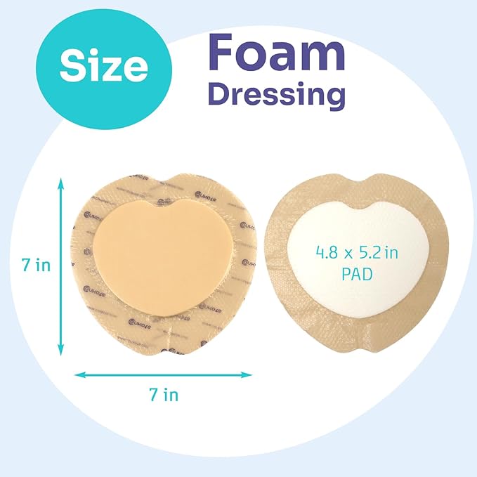 Conkote Sacral Silicone Foam Dressing 7‘’x 7‘’, Bed Sore Treatment Bandage for Sacrum, Box of 5 Dressings