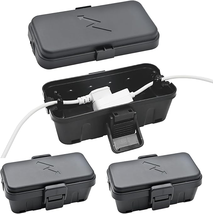 Hrensaw 3PCS Small Weatherproof Electrical Connection Box(Inner 5.5x3x2.2inch),Outdoor Electrical Box,Waterproof Extension Cord Covers for Plug, Extension Cables, Holiday Lights,Black
