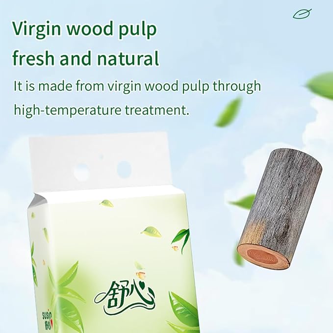 Hanging Facial Tissues with Green Tea Scent (6 Packs, 7680 Sheets Total) 4-Ply Soft Pack Paper Tissues for Home and Office - Wall Mountable & Space Saving