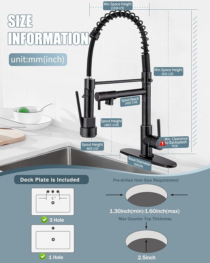 Kitchen Faucet,Oil Rubbed Bronze Faucet with Soap Dispenser,Black Kitchen Faucets with Pull Down Sprayer,Kitchen Sink Faucet with Dual Function Spray Head for 1-4 Holes Kitchen Sink
