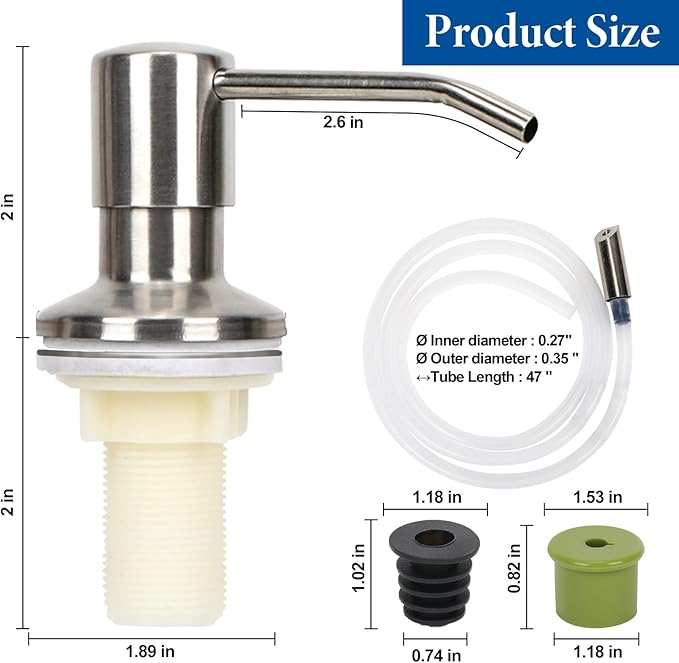 Dish Soap Dispenser for Kitchen Sink Built in Soap Dispenser Pump with 47" Extension Tube Kit Brushed Nickel