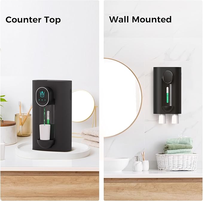 Automatic Mouthwash Dispenser 18.26 oz Touchless Mouthwash Dispenser for Bathroom Magnetic Cup USB Rechargeable and 3 Dispensing Levels with Led Screen Wall-Mounted or Countertop Use-Black 2Pack