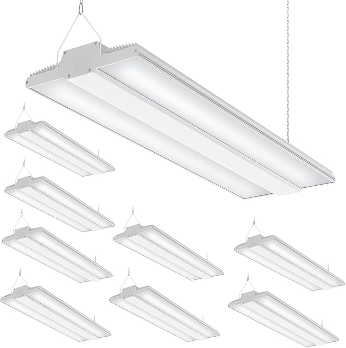 9 Pack 400W High Bay LED Lights 60,000LM, 2.22FT LED Warehosue Light UL DLC Listed, 5000K Linear Hanging Shop Fixture Dimmable 0-10V, Commercial High Bay Light for Workshop Garage Factory, AC100-277V