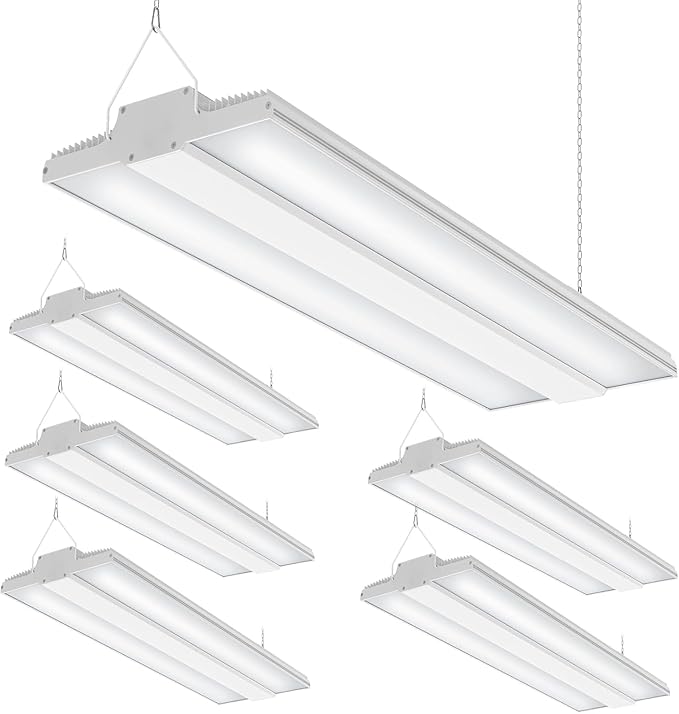 6 Pack 400W High Bay LED Lights 60,000LM, 2.22FT LED Warehosue Light UL DLC Listed, 5000K Linear Hanging Shop Fixture Dimmable 0-10V, Commercial High Bay Light for Workshop Garage Factory, AC100-277V