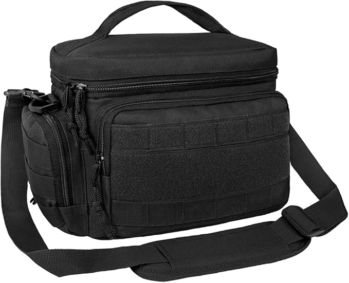 opux Tactical Lunch Box for Men, Black Mens Insulated Lunch Bag for Adult, Leakproof Soft Lunch Cooler with MOLLE Mesh Side Pockets, Multicam Heavy Duty Lunchbox Pail for Work Women, Medium 10 Cans