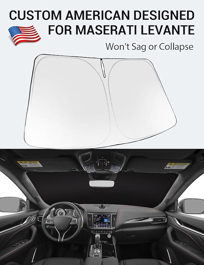 Proadsy Windshield Sun Shade for Maserati Levante 2017-2023 2024 2025 Foldable Front Sunshade Protector Sun Visor Blocks UV Rays Keep Car Cooler