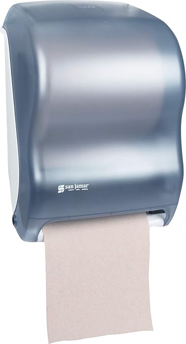 San Jamar Tear-N-Dry Classic Paper Towel Dispenser Dispenses Universal Paper Rolls with Touchless Dispensing for Bathroom, Kitchens, Restaurants, and Cafeterias, Plastic, Arctic Blue