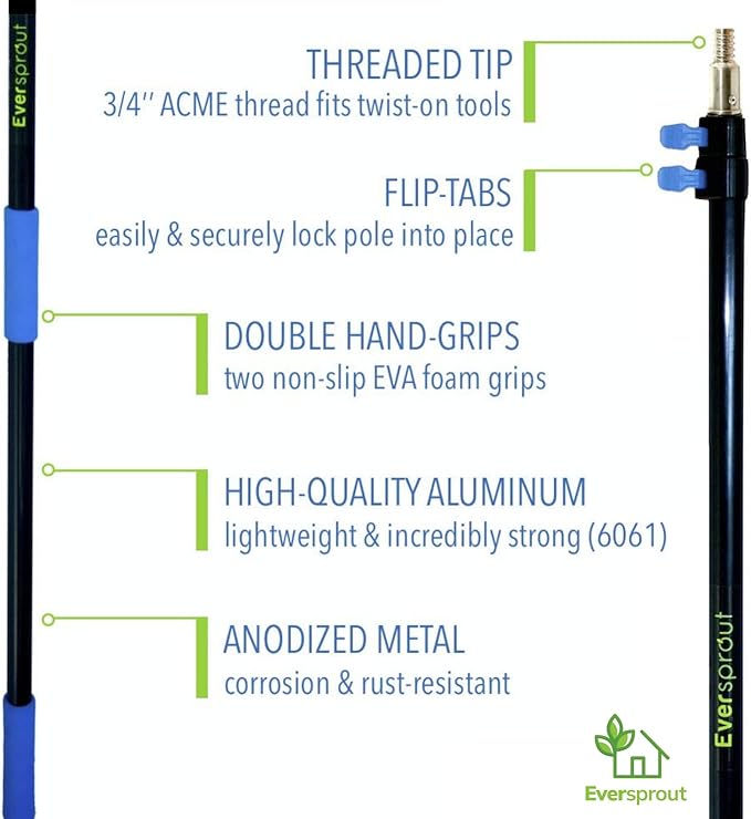 EVERSPROUT 5-to-12 Foot Duster 3-Pack with Extension-Pole (20+ Foot Reach) | Hand-packaged Cobweb Duster, Microfiber Feather Duster, Flexible Microfiber Ceiling & Fan Duster | Aluminum Telescopic Pole
