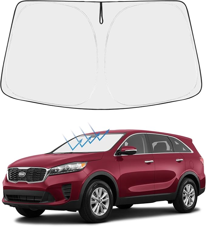 Proadsy 2025 Upgrade Windshield Sun Shade Custom Fit Kia Sorento 2016-2020 4-Layer Foldable Front Sunshade Protector Sun Visor Blocks UV Rays Keep Car Cooler Accessories