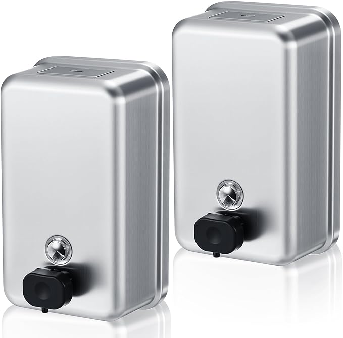 Maxdot 2 Pcs 37 OZ/1100 ML Commercial Stainless Steel Soap Dispenser Wall Mount with Manual Anti Leak Pump for Home Bathroom Accessories Kitchen
