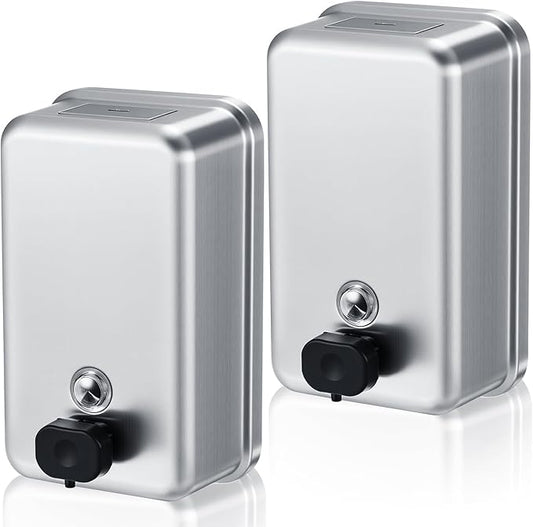 Maxdot 2 Pcs 37 OZ/1100 ML Commercial Stainless Steel Soap Dispenser Wall Mount with Manual Anti Leak Pump for Home Bathroom Accessories Kitchen