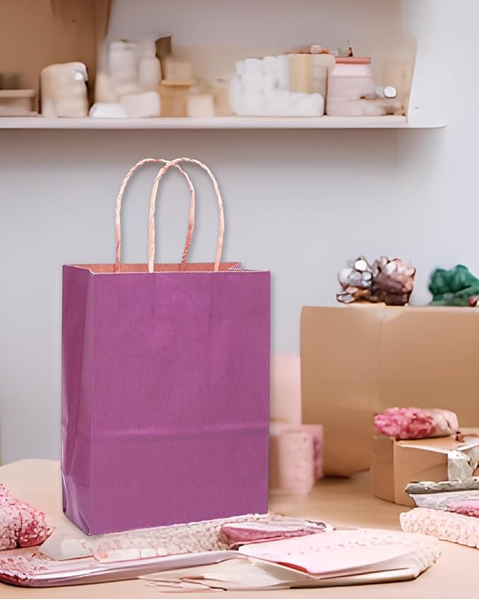 qiqee 32-Packs Purple Paper Paper Gift Bags with Handles Bulk 8.26"×6"×3.15" Small Size Gift Bags Multiple Uses（Small Size）