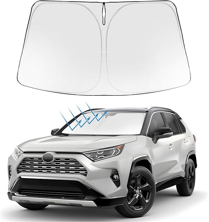 Proadsy 2025 Upgrade Front Windshield Sun Shade Foldable RAV4 Sunshade Protector Custom Fit 2019-2025 RAV-4 SUV Crossover, TRD Off-Road, LE XLE Premium Limited XSE Hybrid Adventure Prime Accessories